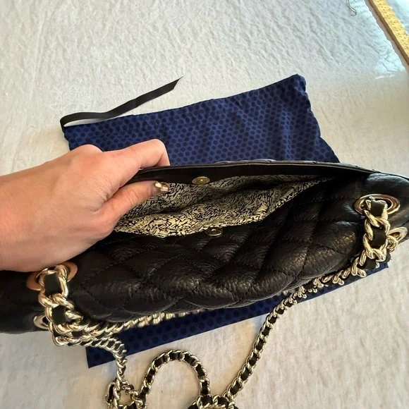 NWOT Rebecca Minkoff Large Black/Gold Leather Quilted Affair Bag Dust Bag $295